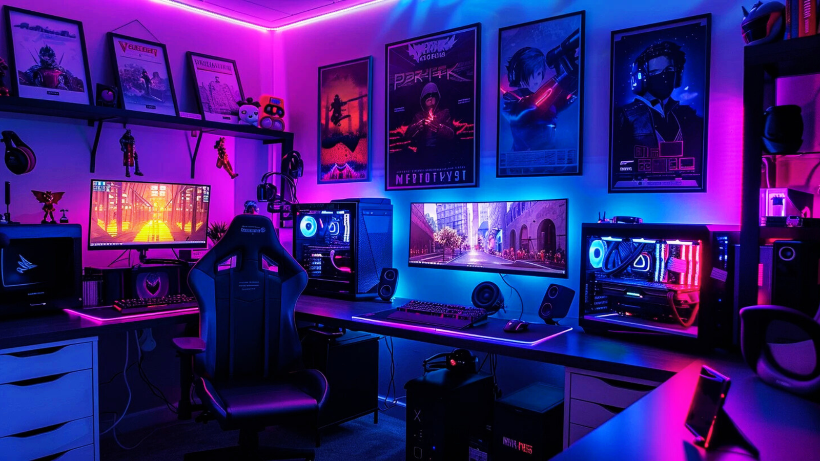 cozy gaming desk setup